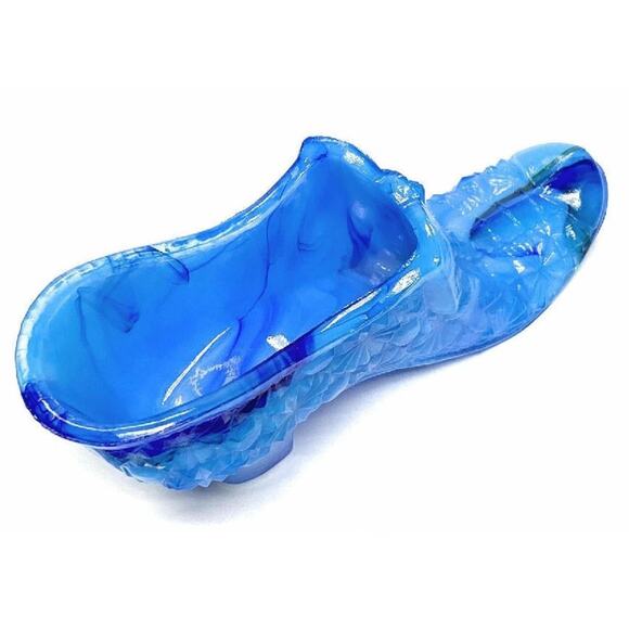 Daisy Bow Tie Button Shoe Boyd Glass 1999 Peacock Cobalt Swirl Slag - Picture 3 of 8